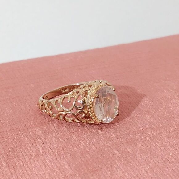Rose Quartz 14k Rose Gold Sterling over Silver Ring  Size 7 - Picture 5 of 7